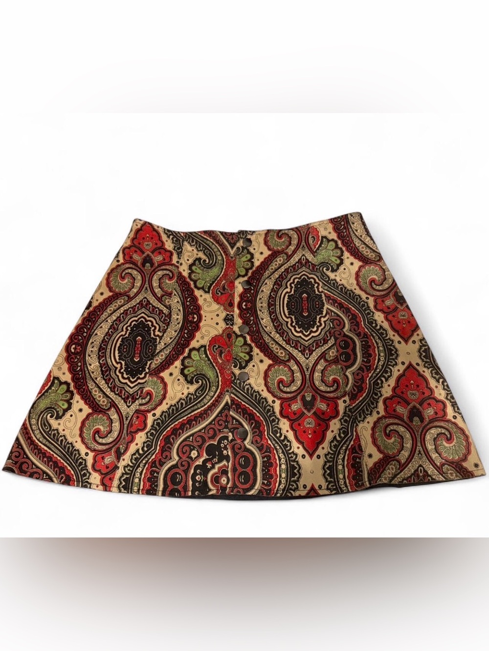 Fashion Union Paisley A-Line Skirt in Beige, Red and Olive